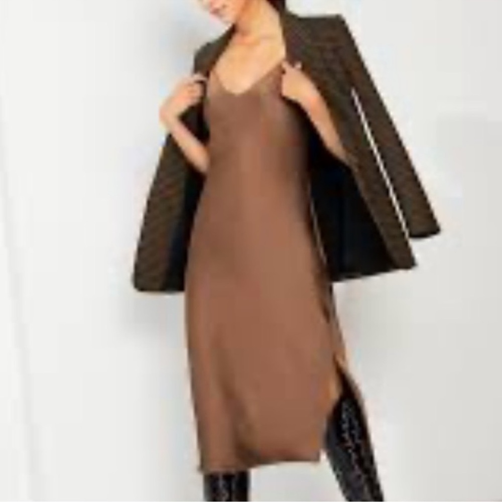 Chic Brown Midi Dress with Blazer